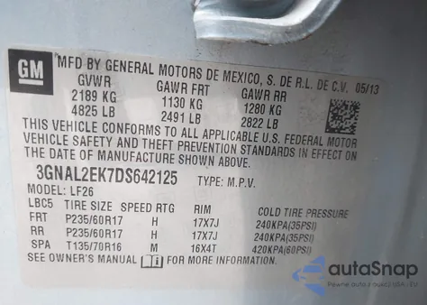 2013 Chevrolet Captiva Sport 2Ls from USA, damaged, VIN 3GNAL2EK7DS642125